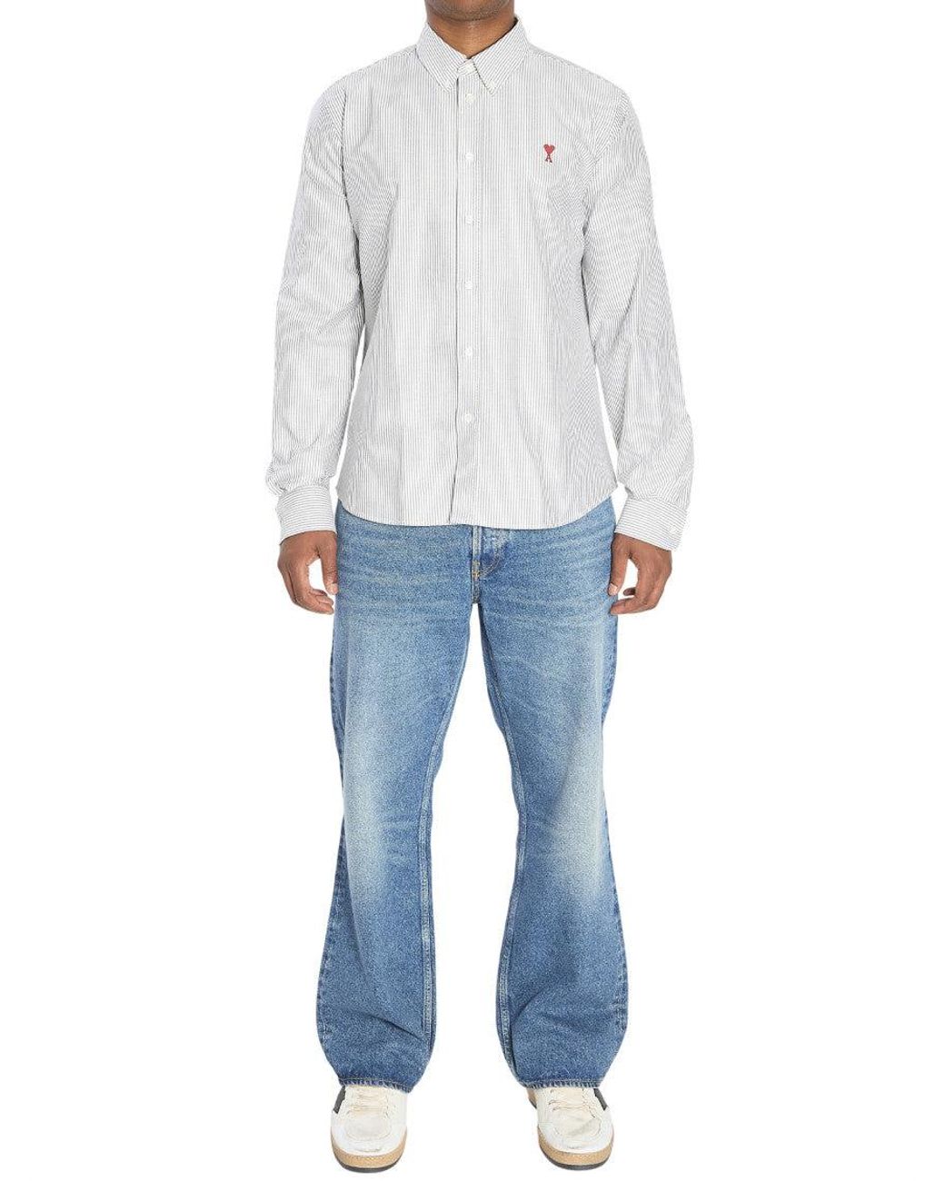 AMI White Striped Regular Shirt for men