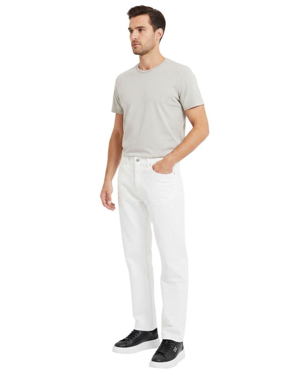 HUGO White Tapered Mid Rise Jeans for men