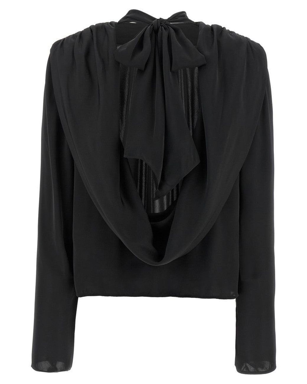 ROTATE BIRGER CHRISTENSEN Black Satin Draped Back Blouse