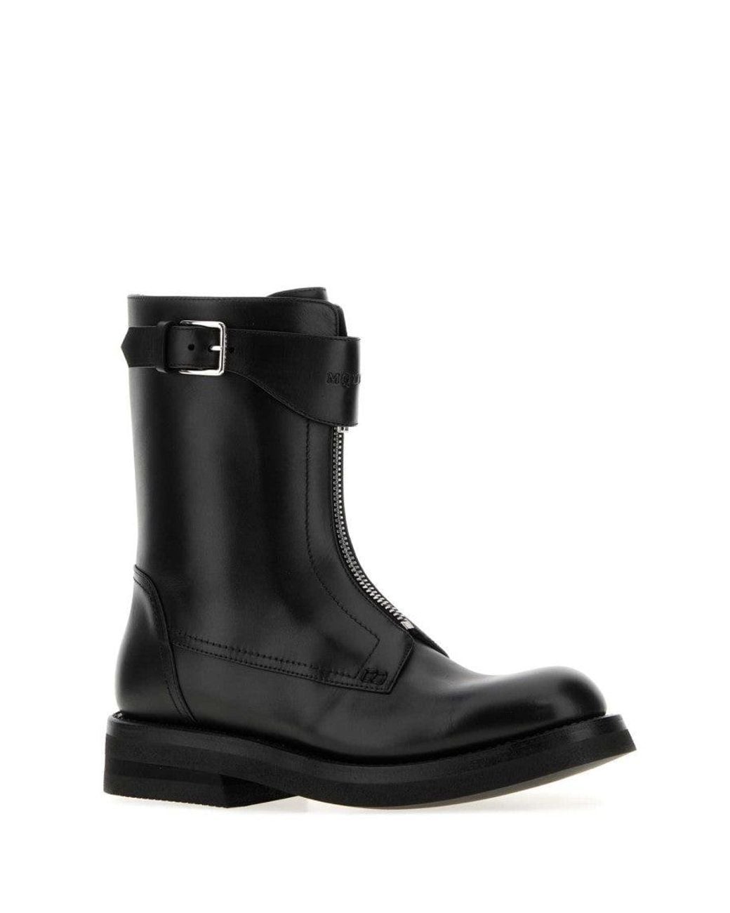 McQueen Black Solid Round Toe Boot