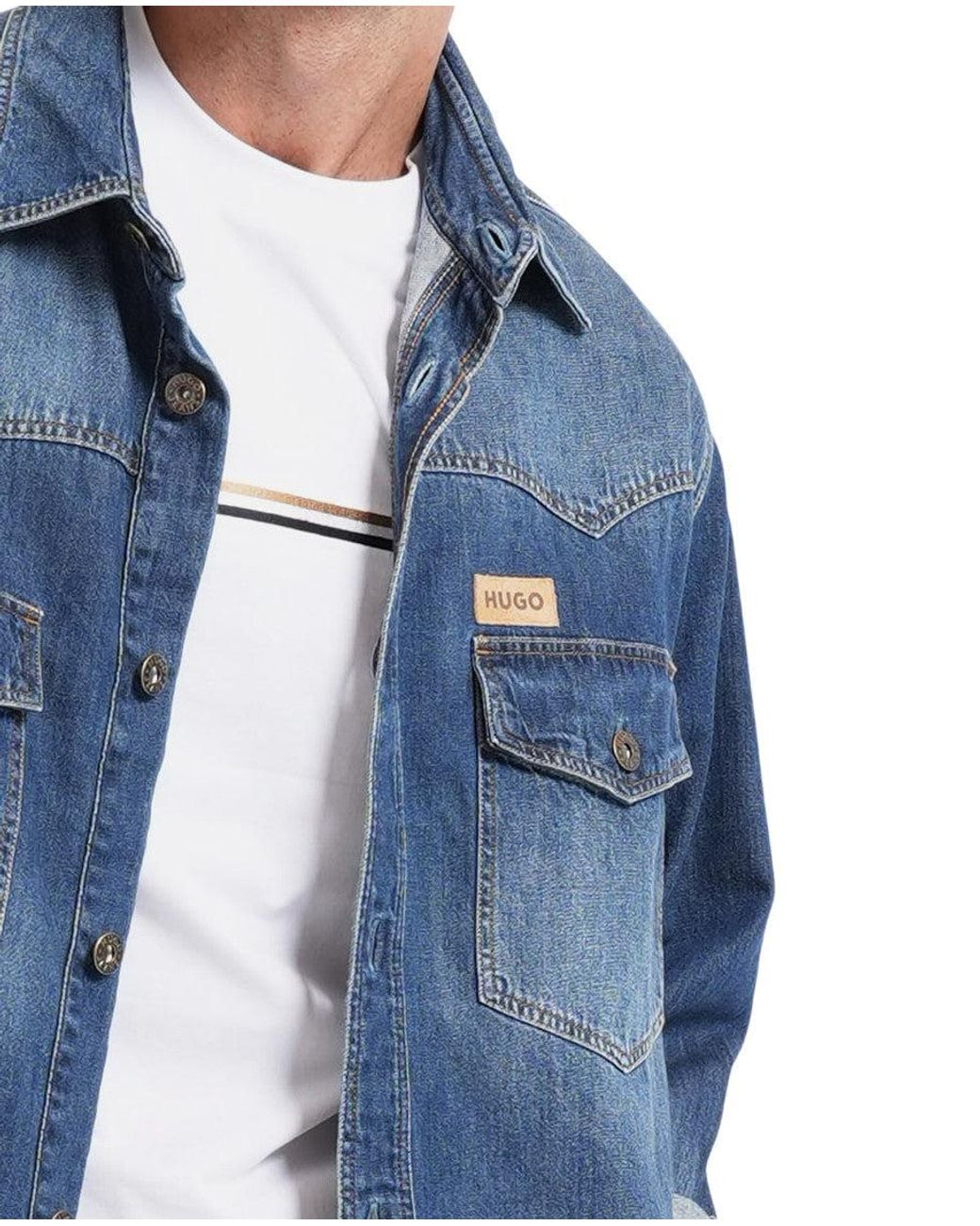 HUGO Blue Oversized Denim Shirt for men