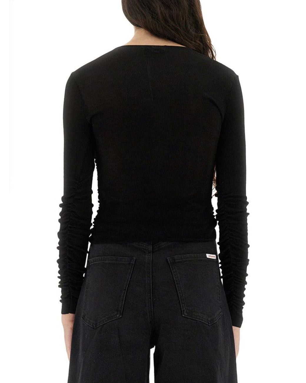 Self-Portrait Black Solid Scoop Neck Top
