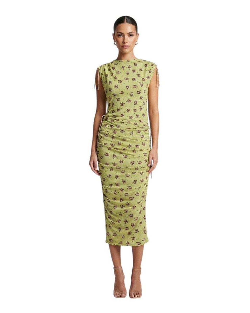 Coperni Green Floral Round Neck Midi Dress
