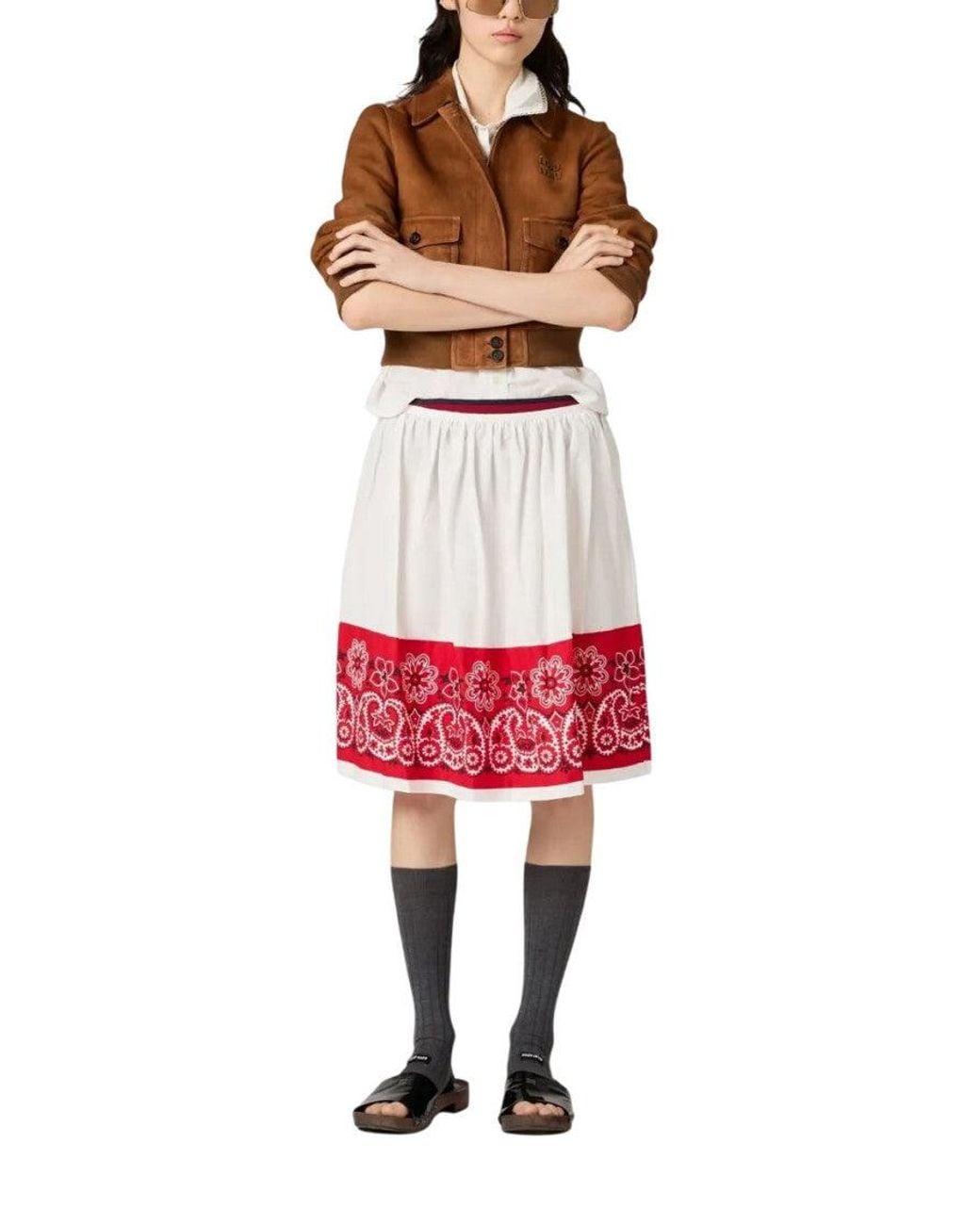 Miu Miu Red Printed Knee Length Skirt