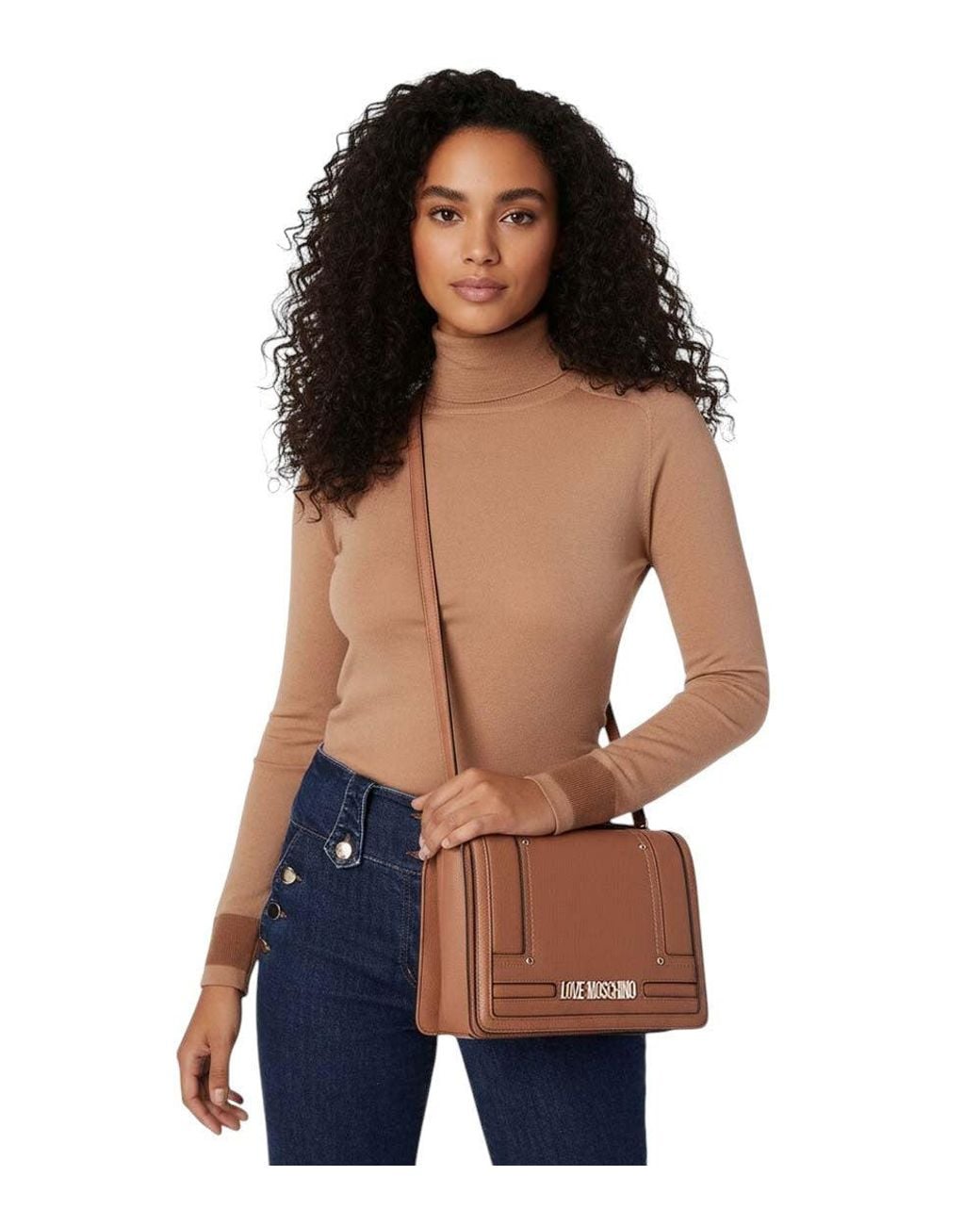 Love Moschino Brown Logo Medium Crossbody Bag
