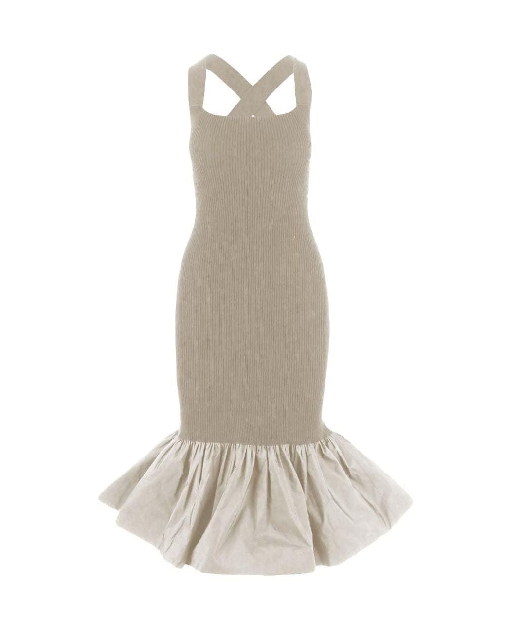 Patou Natural Ruffled Knitted Midi Dress