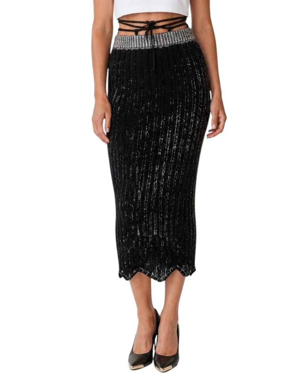 Acne Black Textured Calf Length Skirt