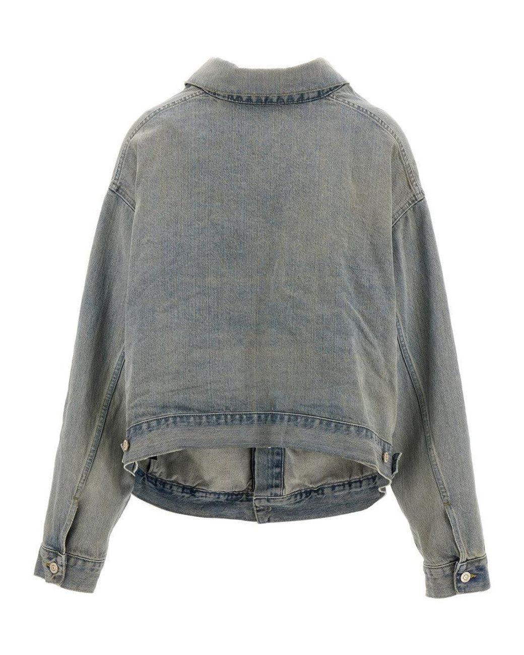 Balenciaga Gray Light Off-The-Shoulder Denim Jacket