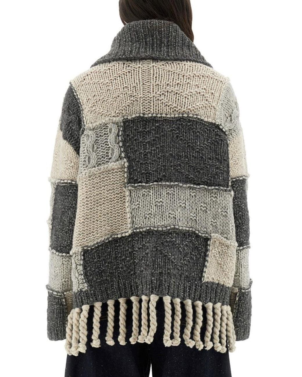Ganni Gray Patchwork Shirt Collar Sweater