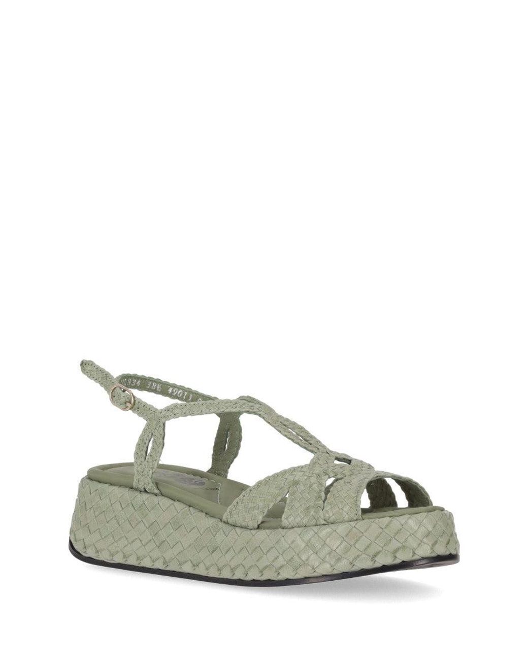LA ROSE Green Leather Sandals