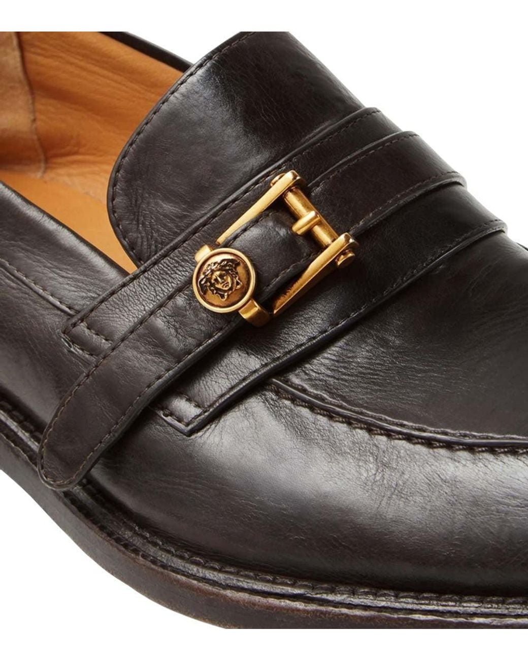 Versace Black Leather Primo Loafers for men