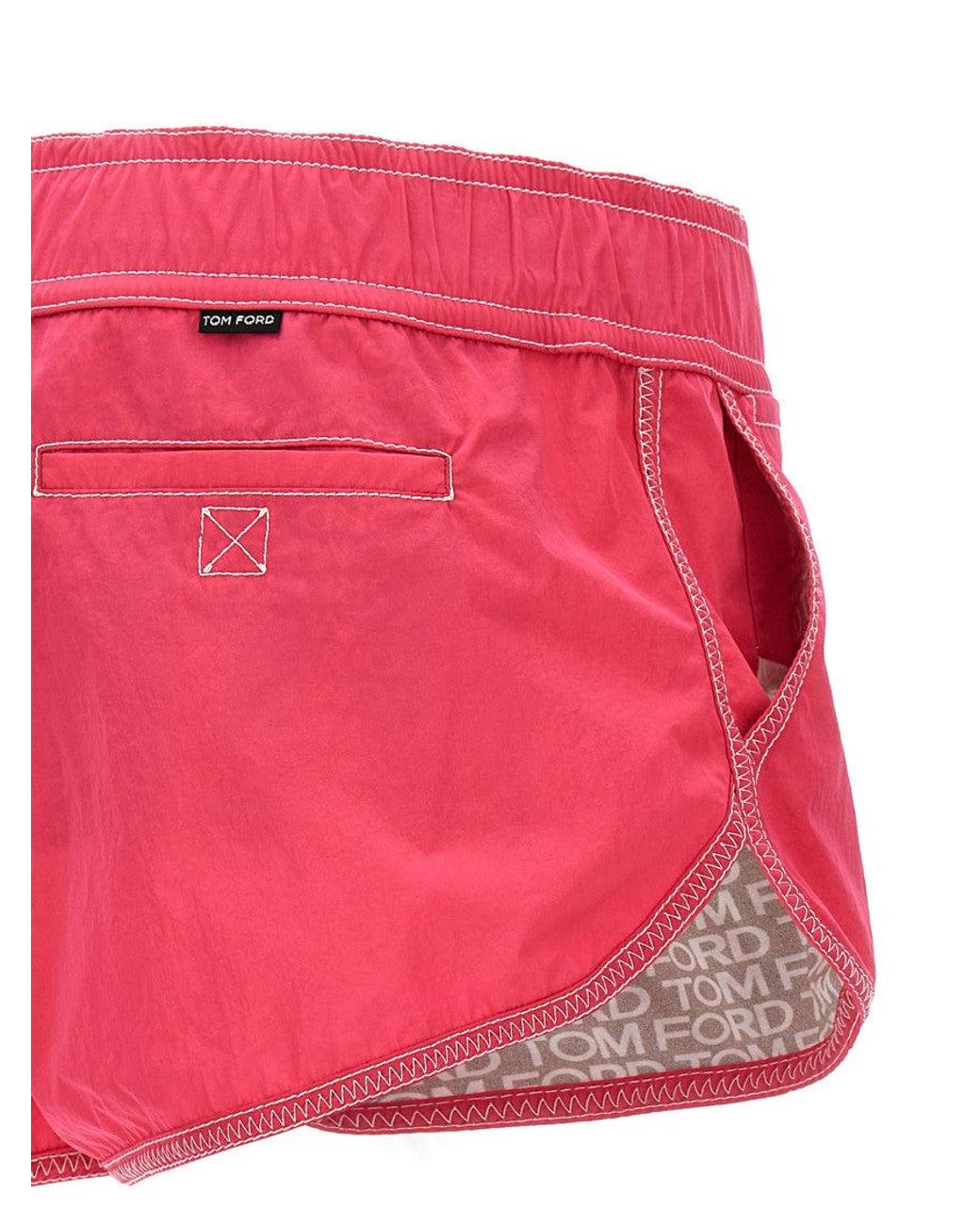 Tom Ford Red Fuchsia Logo Nylon Shorts