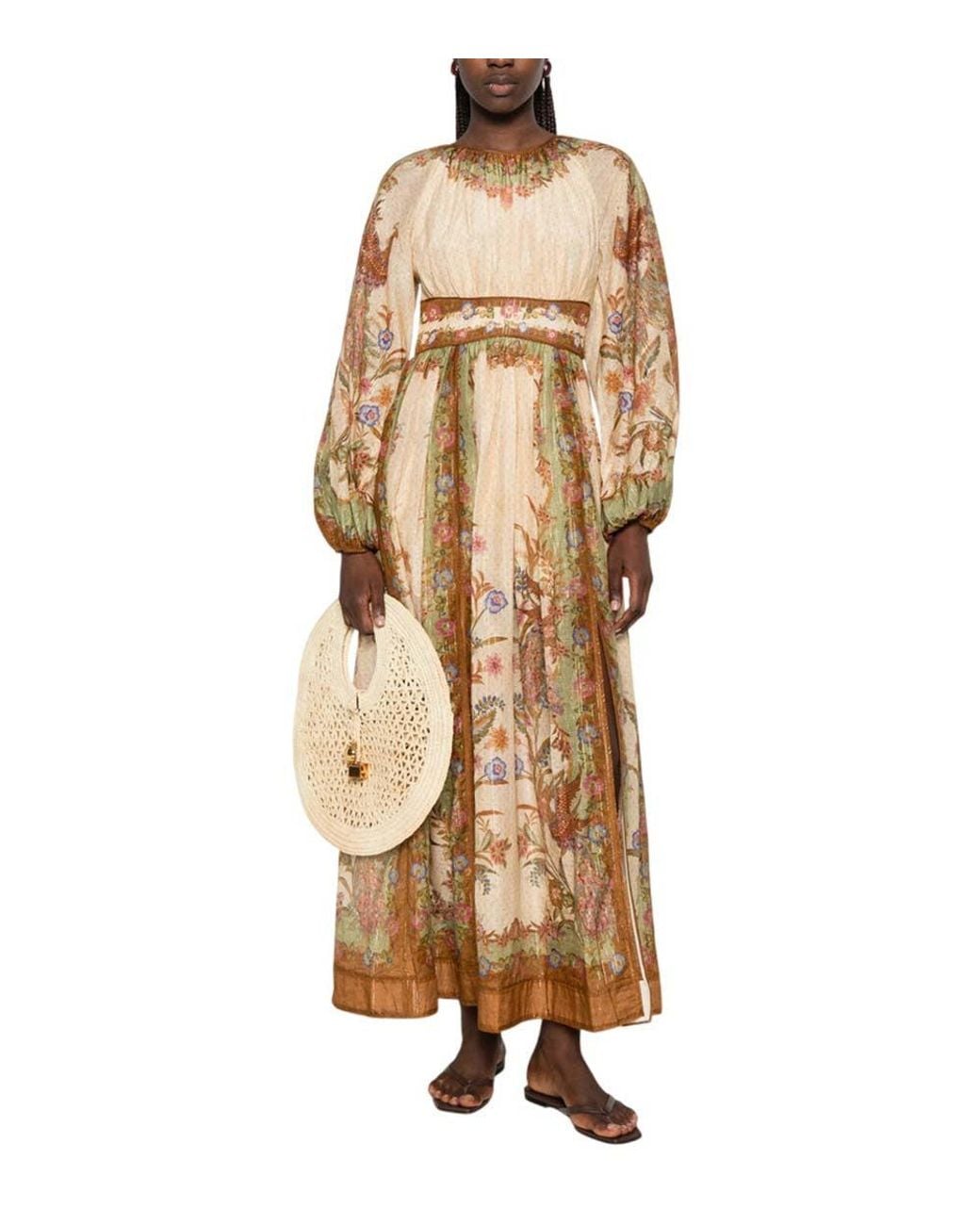 Zimmermann Natural Floral Round Neck Maxi Dress