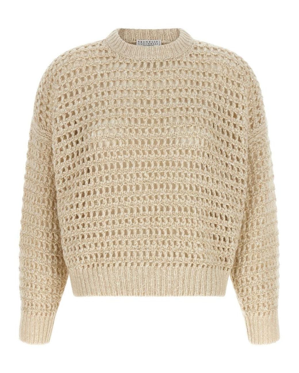 Brunello Cucinelli Natural Knitted Crew Neck Sweater