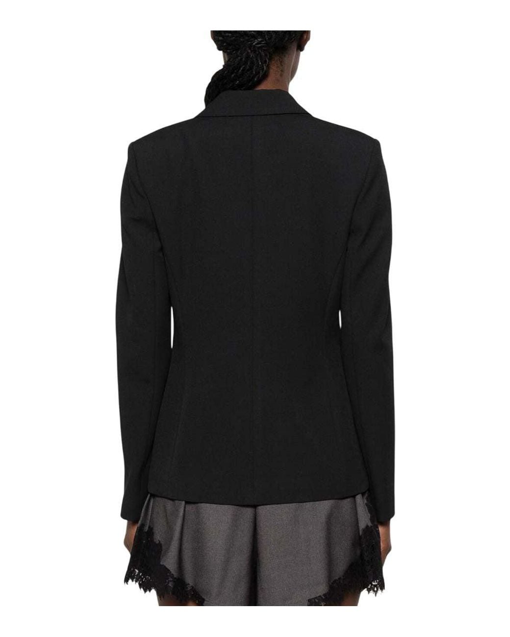 Pinko Black Solid Peaked Lapel Blazer