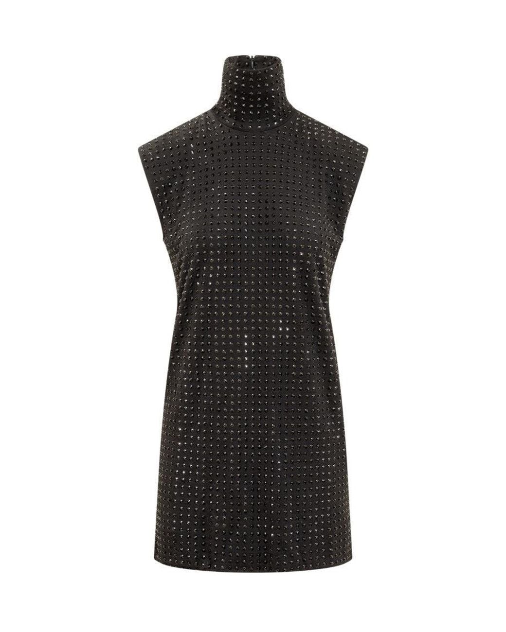 Sportmax Black Embellished Turtle Neck Mini Dress