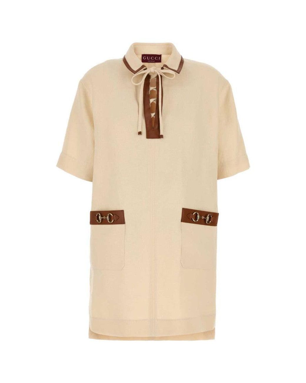 Gucci Natural Linen Canvas Dress With Horsebit