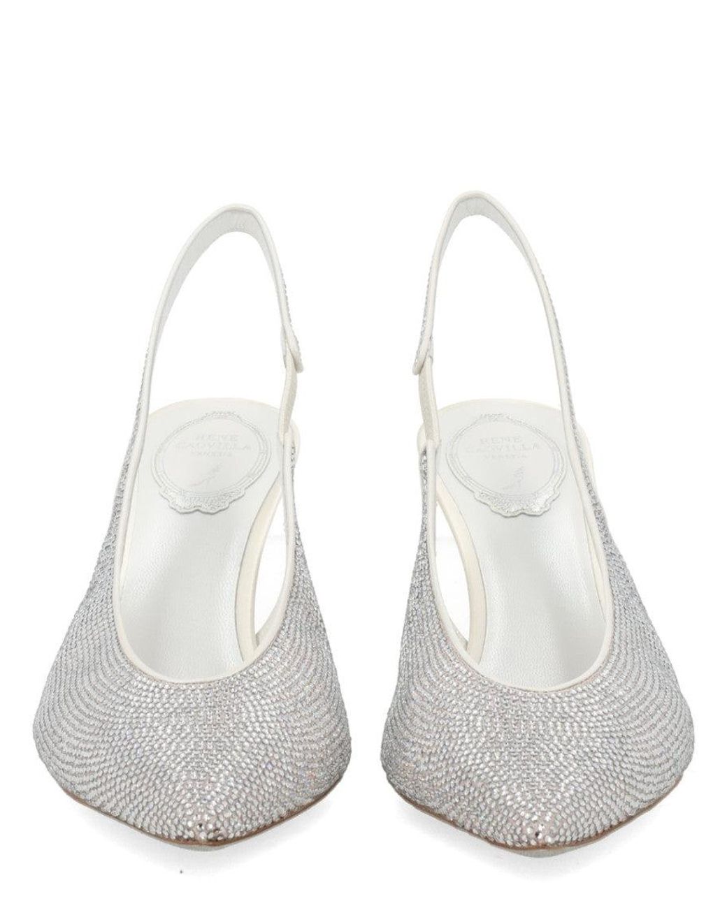 Rene Caovilla White Rene Caovilla Crystal-Embellished Leather And Tulle Slingback Pumps