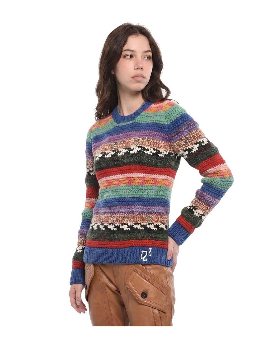 DSquared² Blue Stripes Crew Neck Sweater