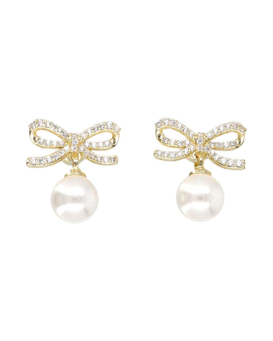Self-Portrait Metallic 2 Cm Mini Bow Stud Earrings With Crystals And Faux Pearls