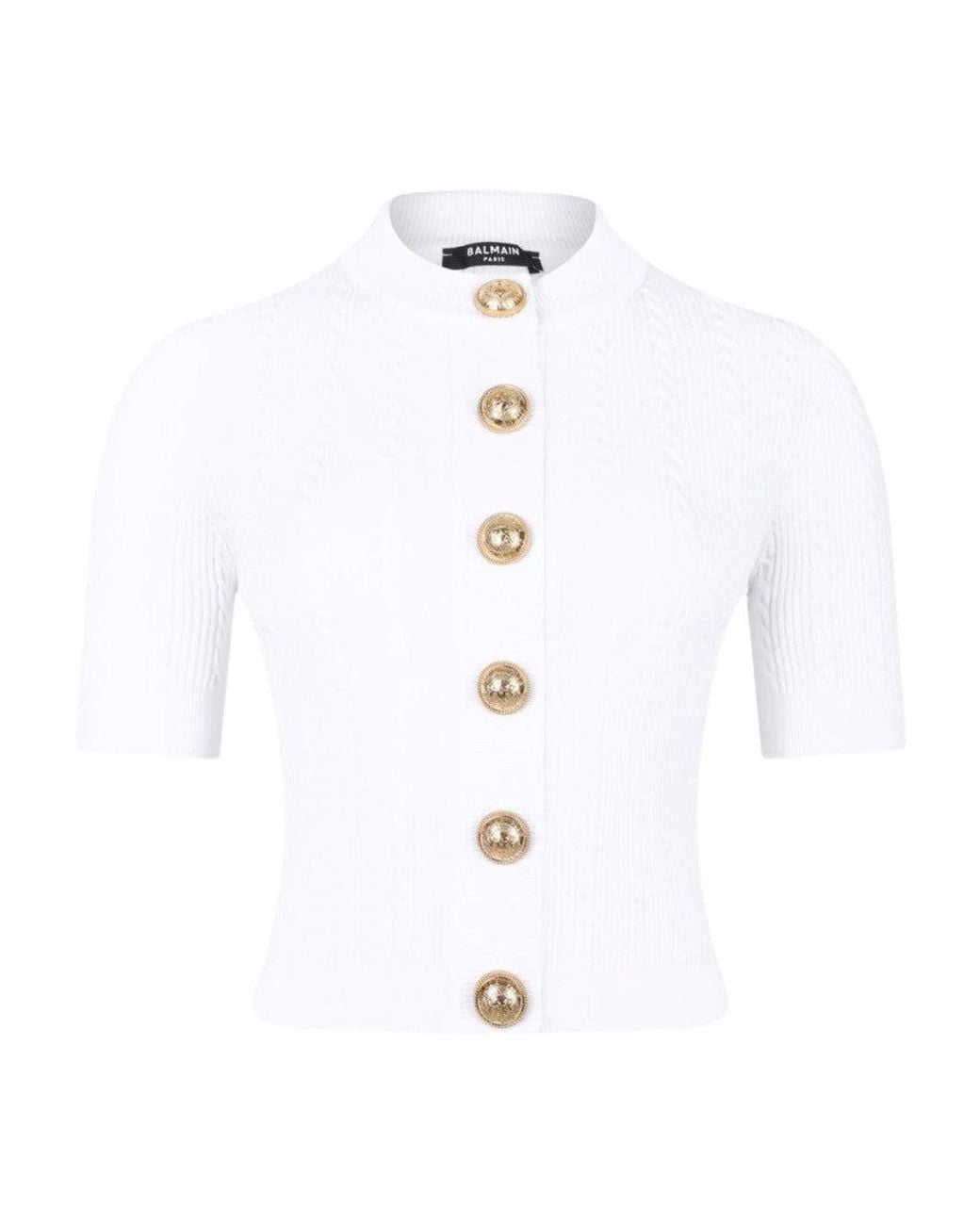 Balmain White Ribbed Buttoned Top