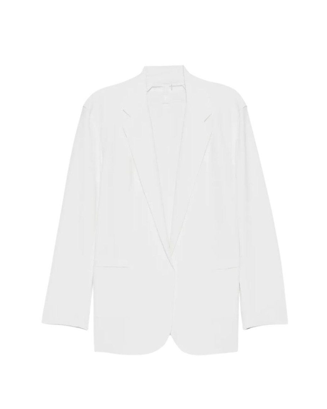 Norma Kamali White Solid Notched Lapel Blazer