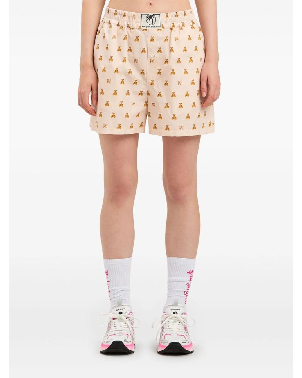 Palm Angels Natural Mini Bear Monogram Shorts