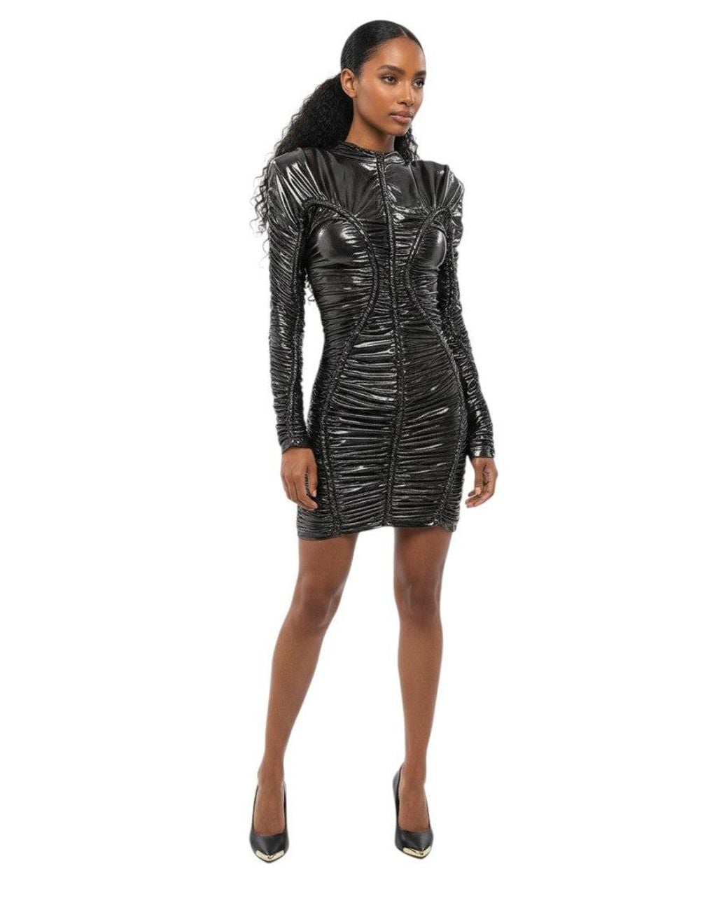 Balmain Black Solid Crew Neck Mini Dress
