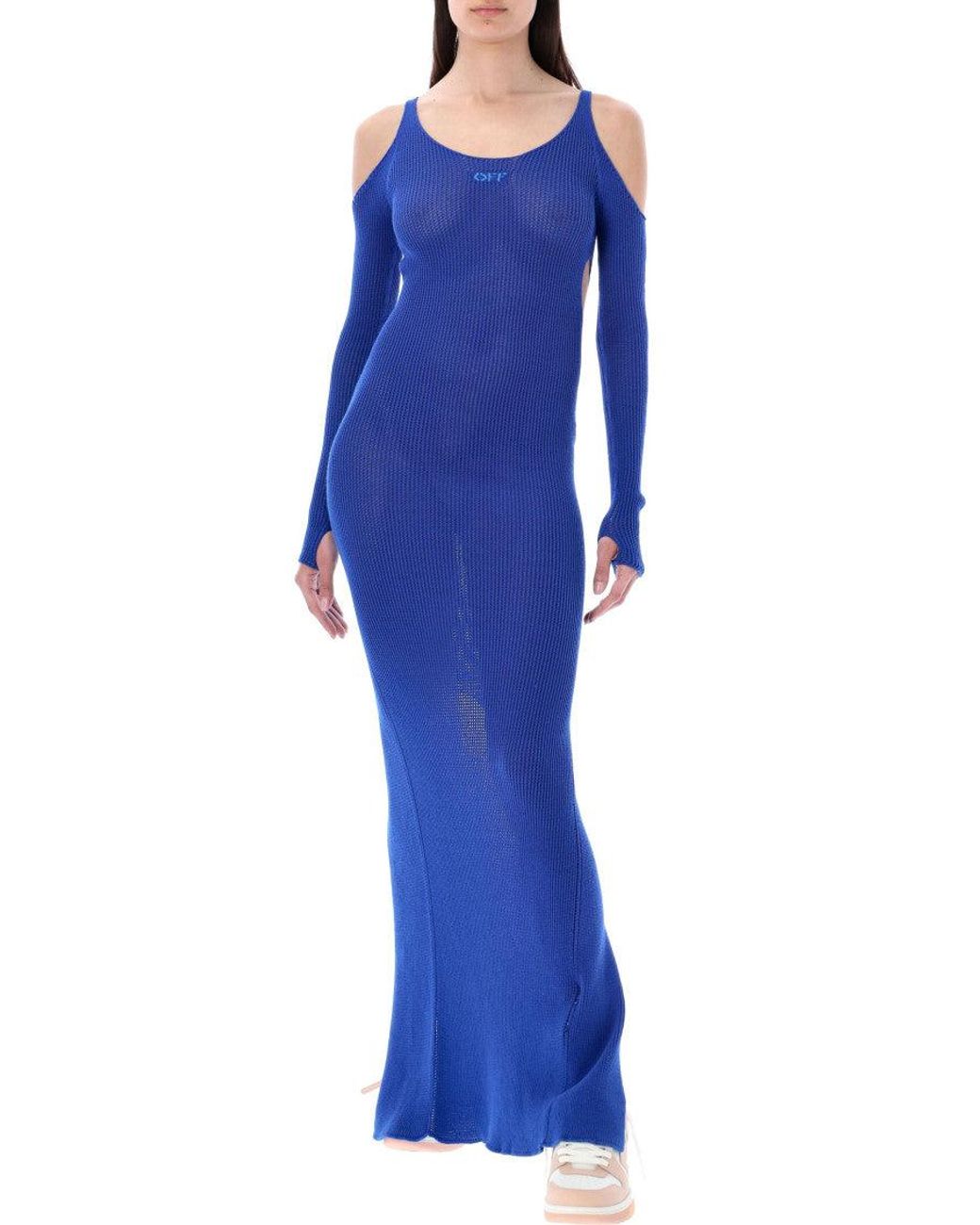 Off-White c/o Virgil Abloh Blue Cut-Out Net Long Dress