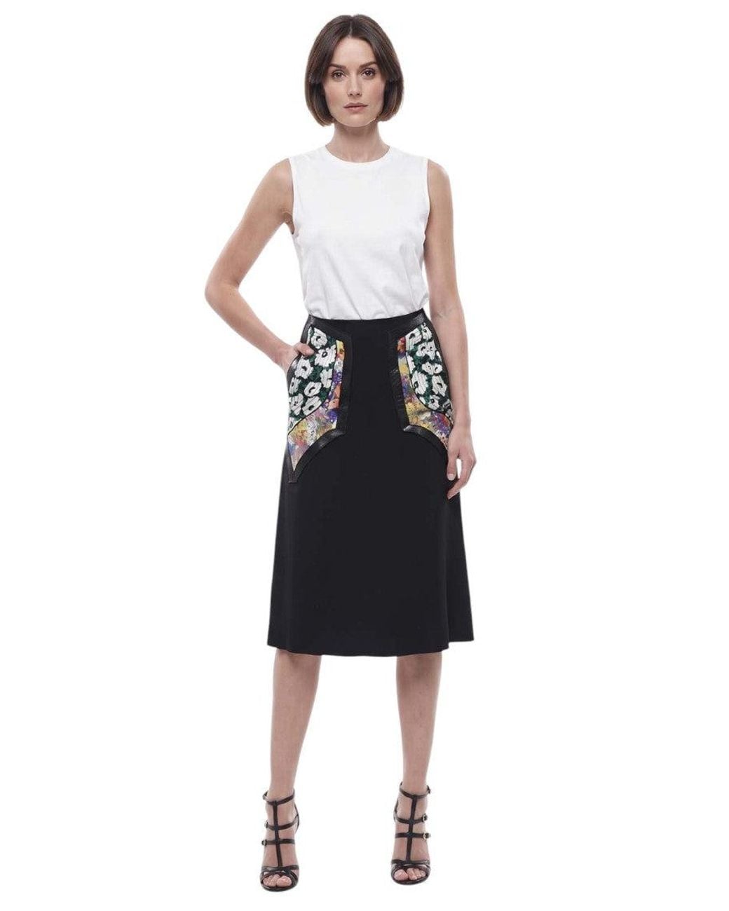 Stella McCartney Black Floral Midi Skirt
