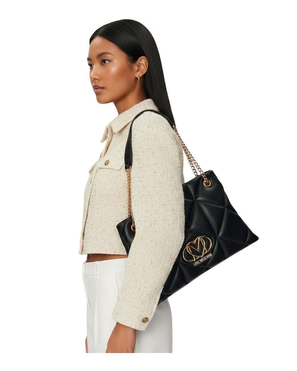 Love Moschino Black Heart Logo Top Zip Medium Tote