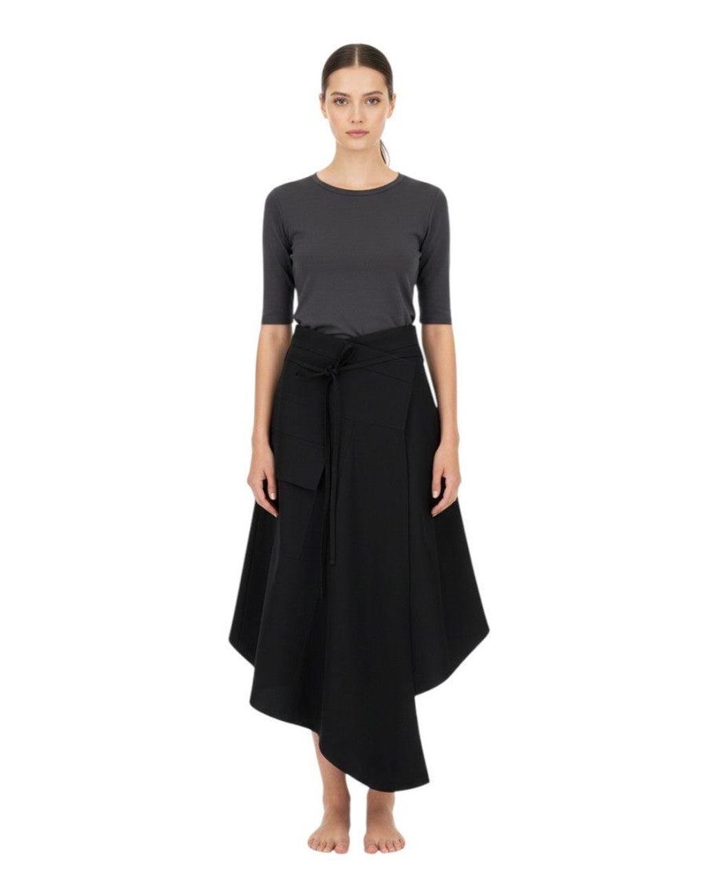 Bottega Veneta Black Cotton Midi Asymmetric Skirt