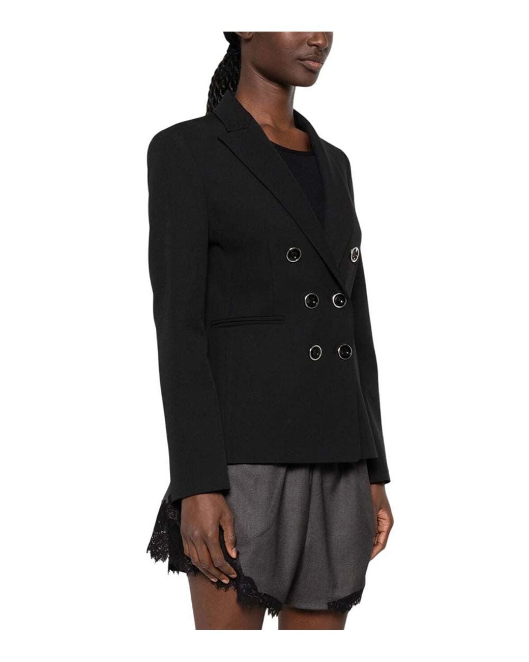 Pinko Black Solid Peaked Lapel Blazer