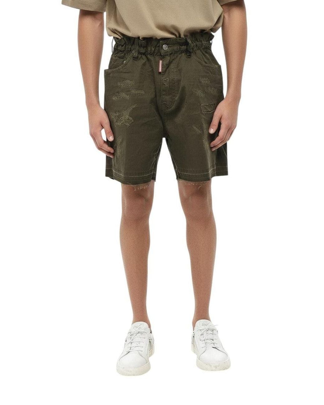 DSquared² Green Distressed Shorts for men