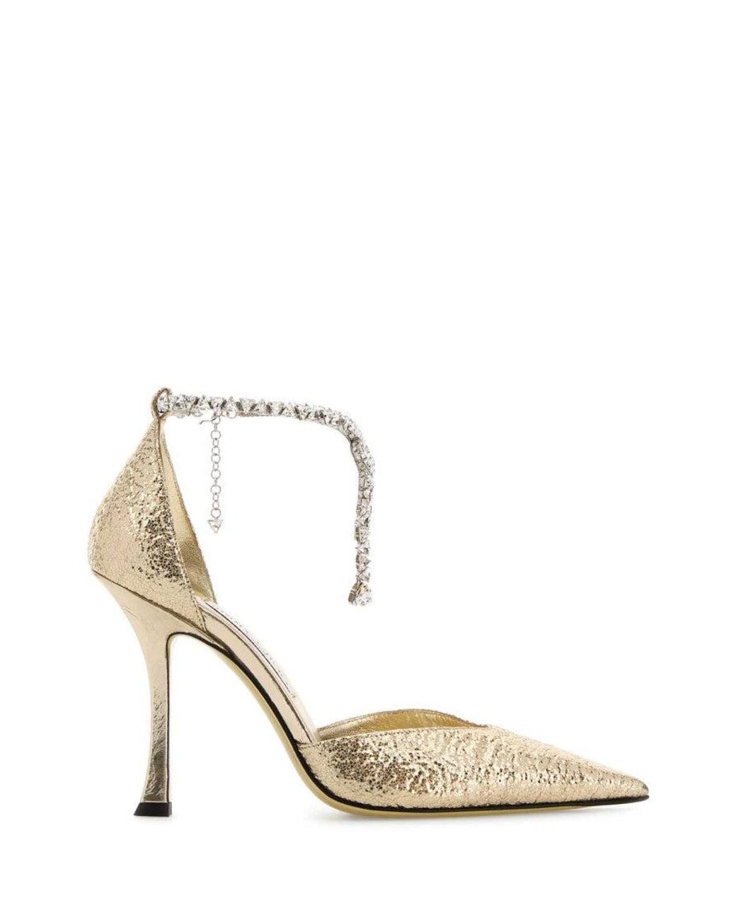 Jimmy Choo White Golden Pointed Toe Heels