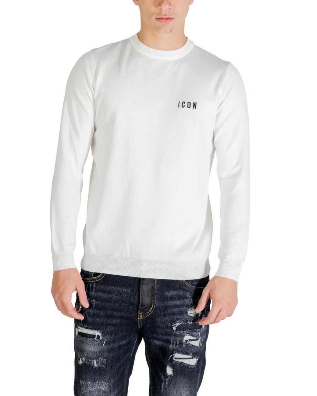 ICON DENIM White Crew Neck Sweatshirt for men
