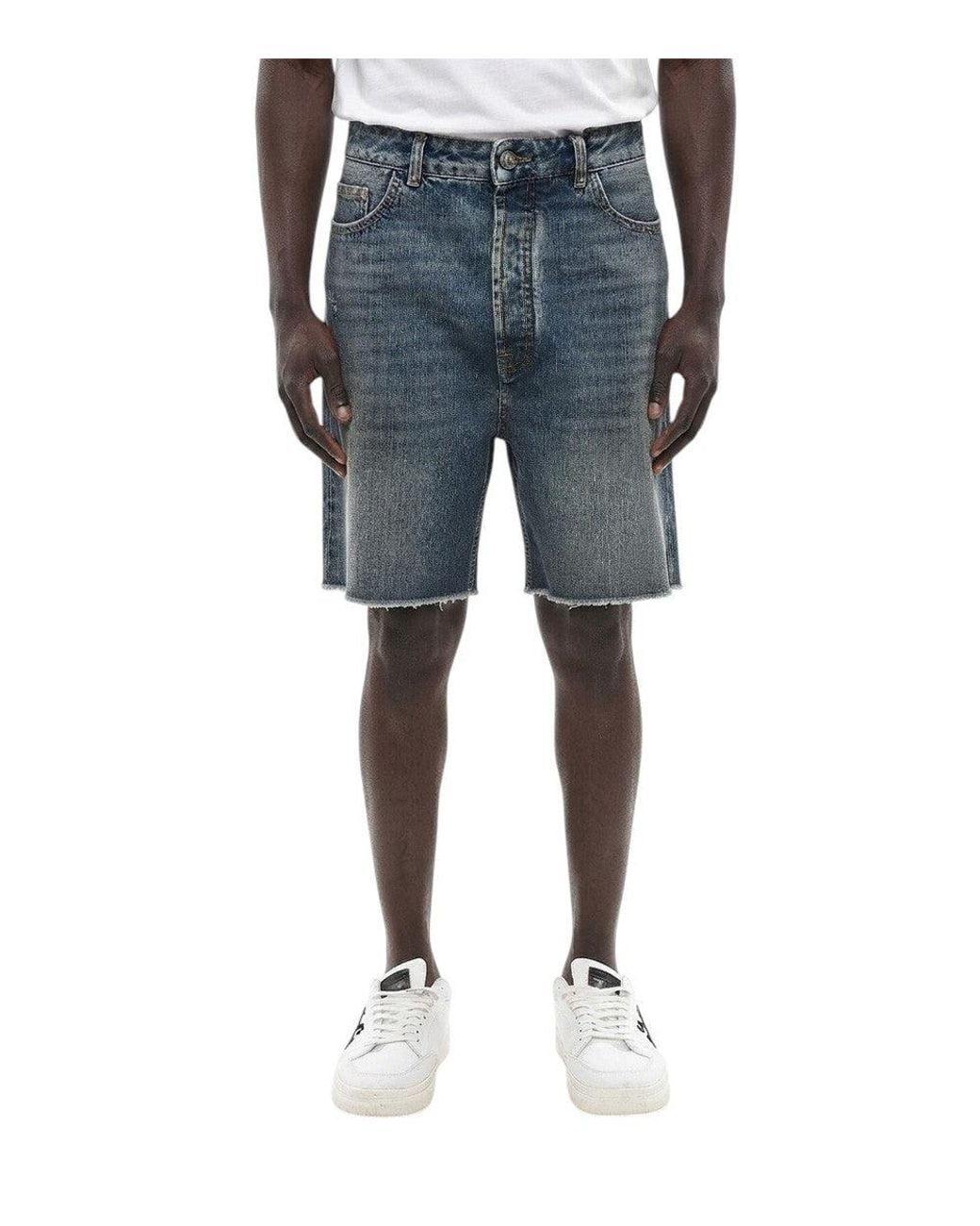 Palm Angels Blue Solid Denim Shorts for men