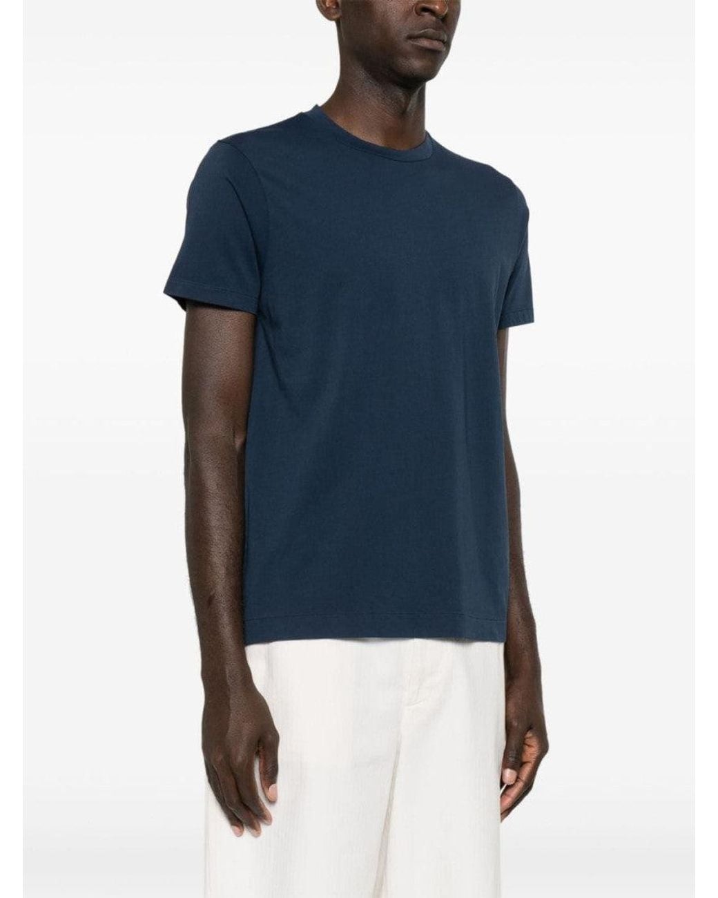 Finamore 1925 Blue Roundneck Solid T-Shirt for men