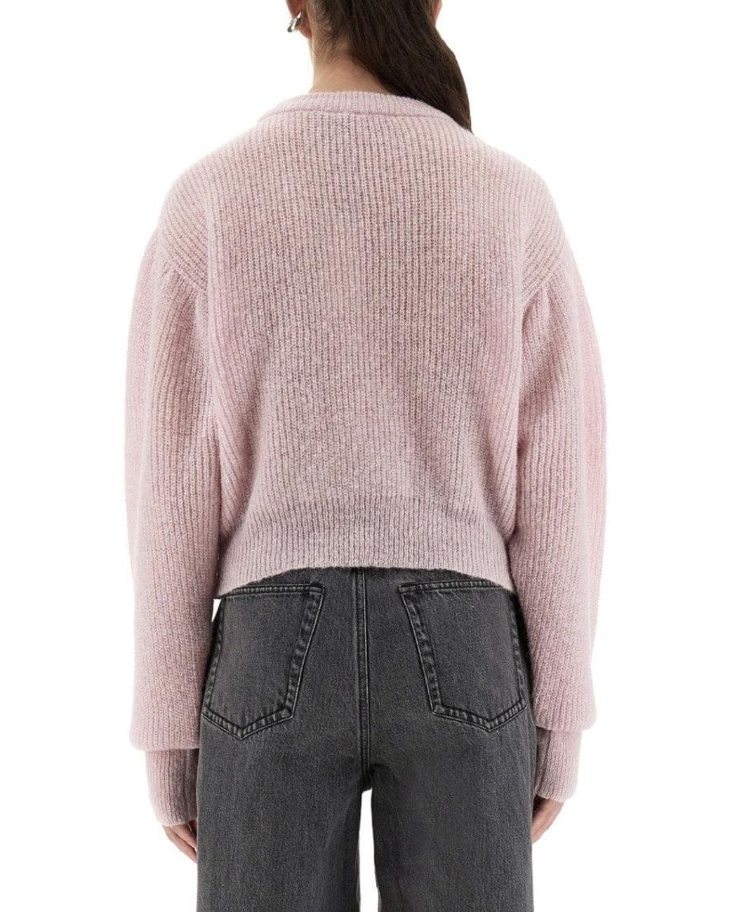 ROTATE BIRGER CHRISTENSEN Pink Light Knitted Crew Neck Sweater