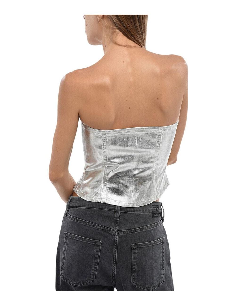 Ganni White Solid Strapless Top
