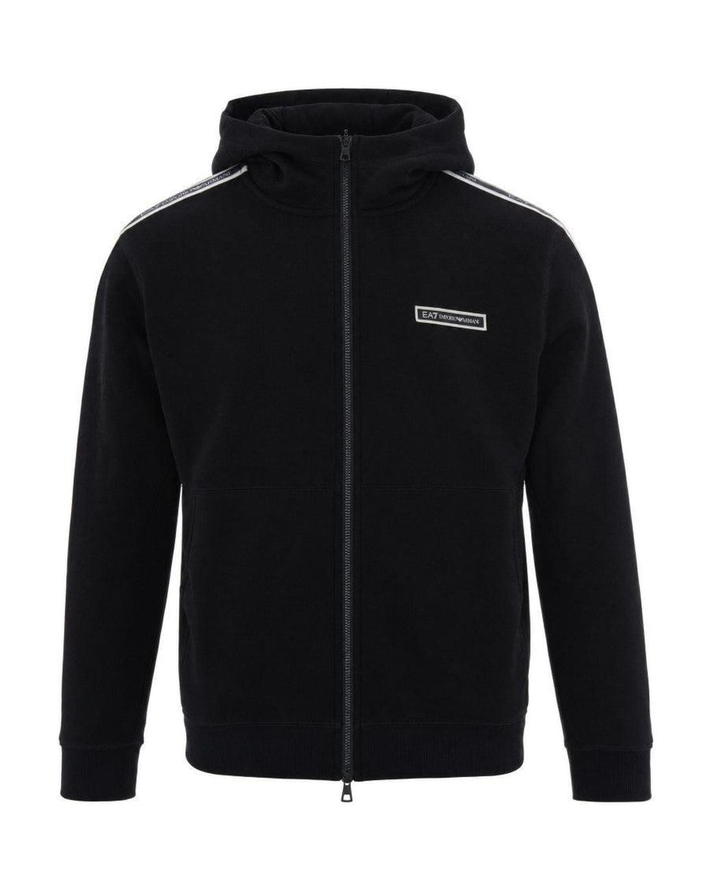 EA7 Black Regular Logo Hoodie for men