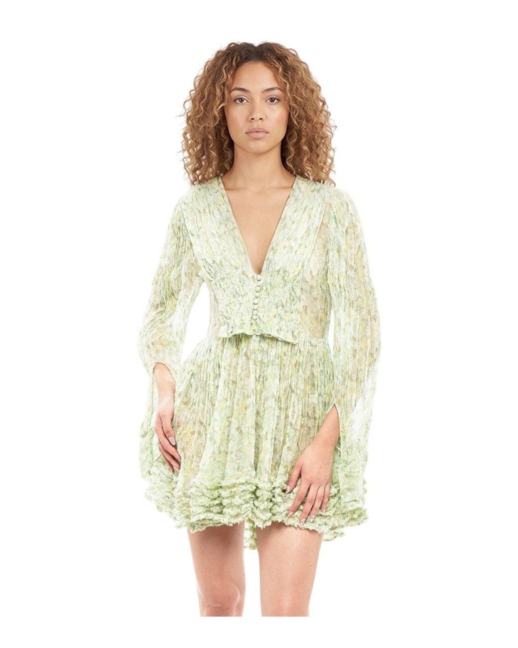 Stella McCartney Green Floral V Neck Mini Dress