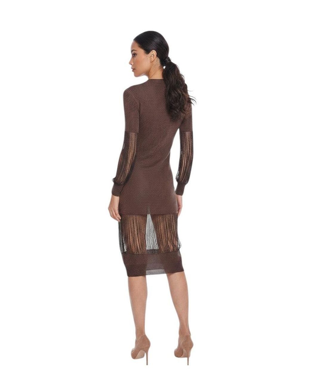 Bottega Veneta Brown Knitted Crew Neck Midi Dress