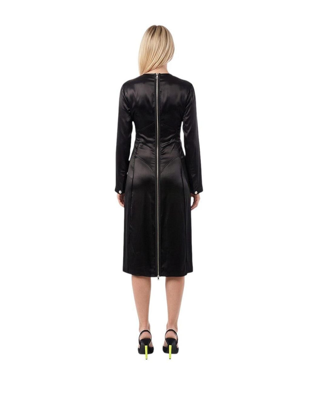 Bottega Veneta Black Solid V Neck Midi Dress