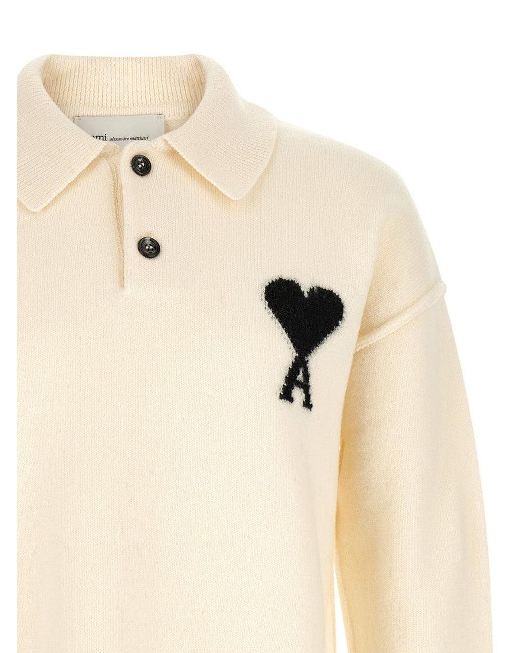 AMI Natural Off Logo Polo Sweater for men