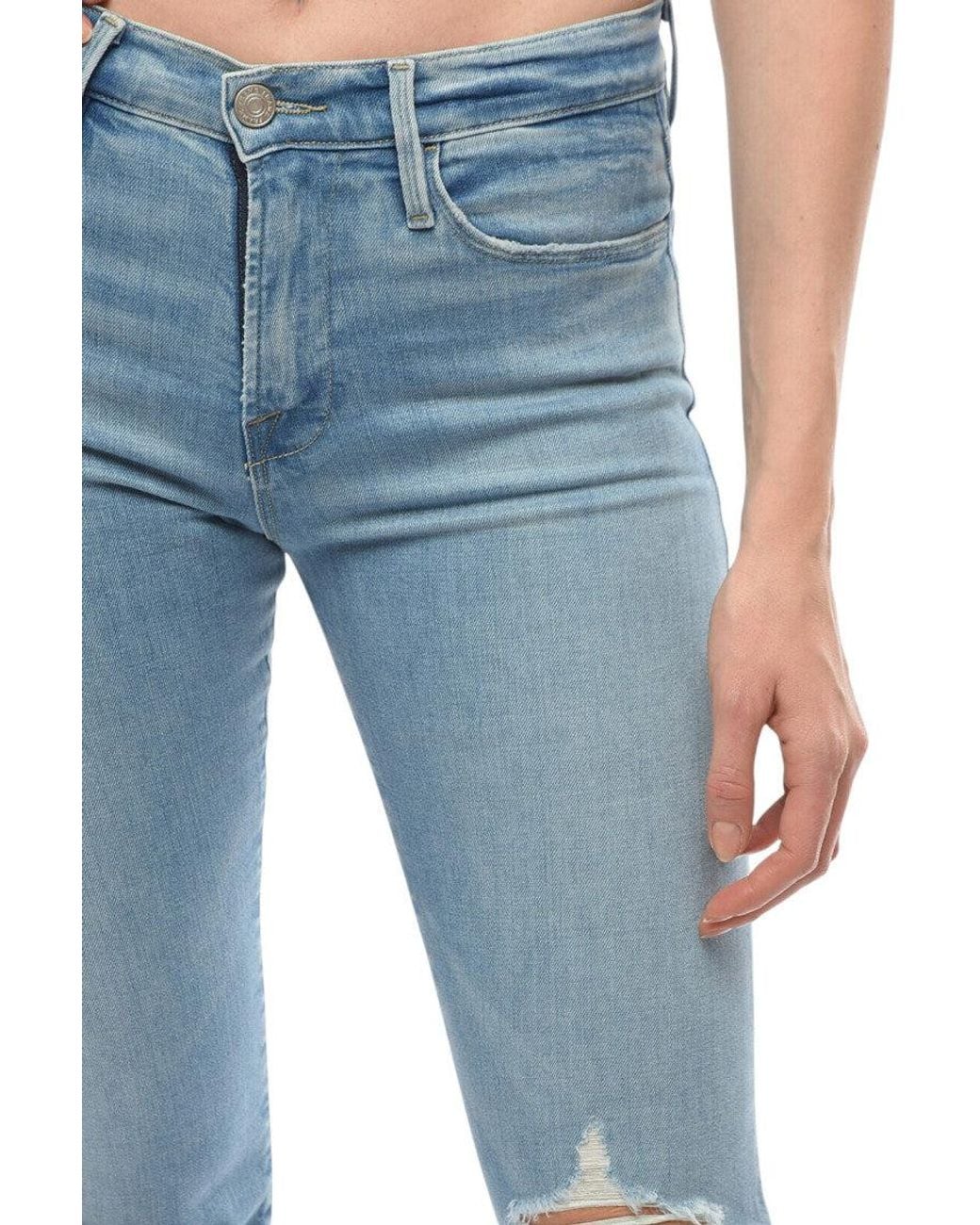FRAME Blue Flared High Rise Jeans