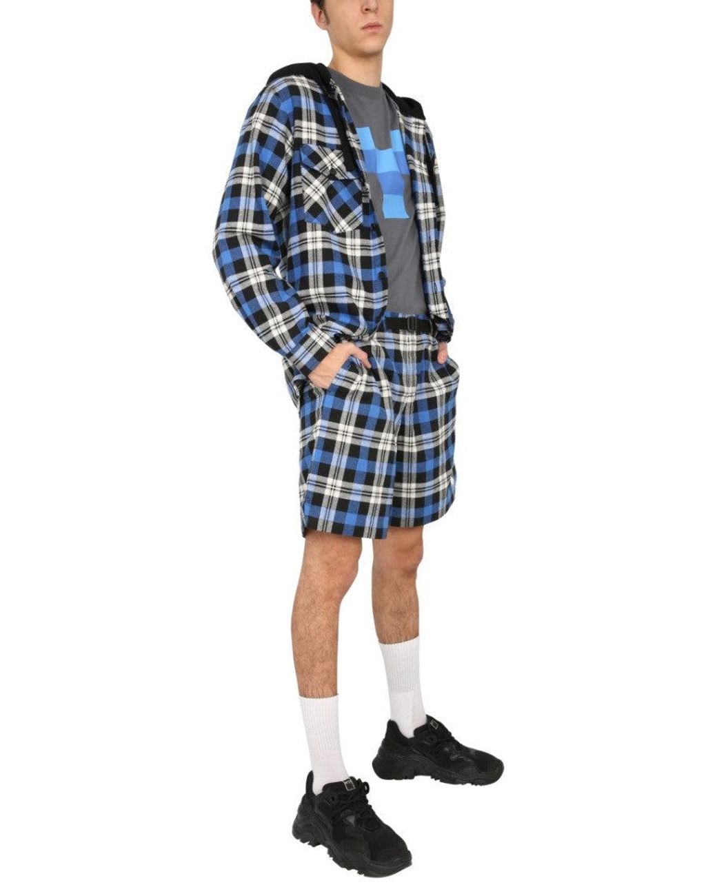 Marcelo Burlon Blue Plaid Shorts for men