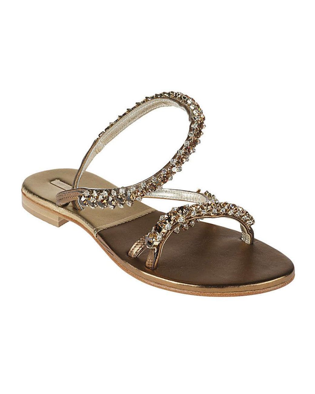 Emanuela Caruso White Golden Jewel Leather Sandals
