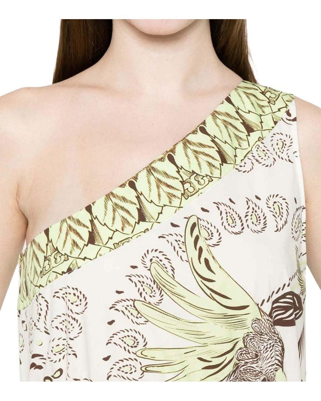 Tory Burch Metallic Multicolour One Shoulder Printed Midi Dress