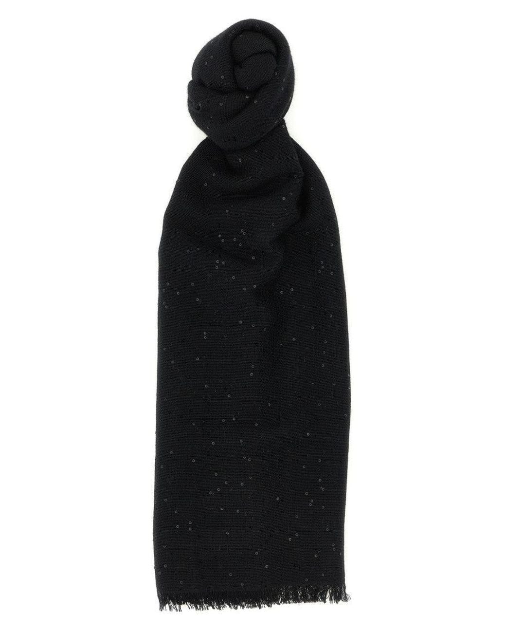 Brunello Cucinelli Black Diamante Embellished Scarf